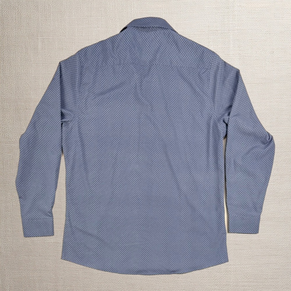 Tom Baine Slim Fit Dress Shirt XL 17-17.5 Blue Geometric Stretch Wrinkle Free - Picture 2 of 9